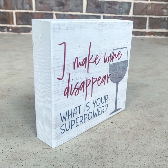 NWT Decorative Humor Wood Block - I Make Wine Disappear Decor - Picture 4 of 5